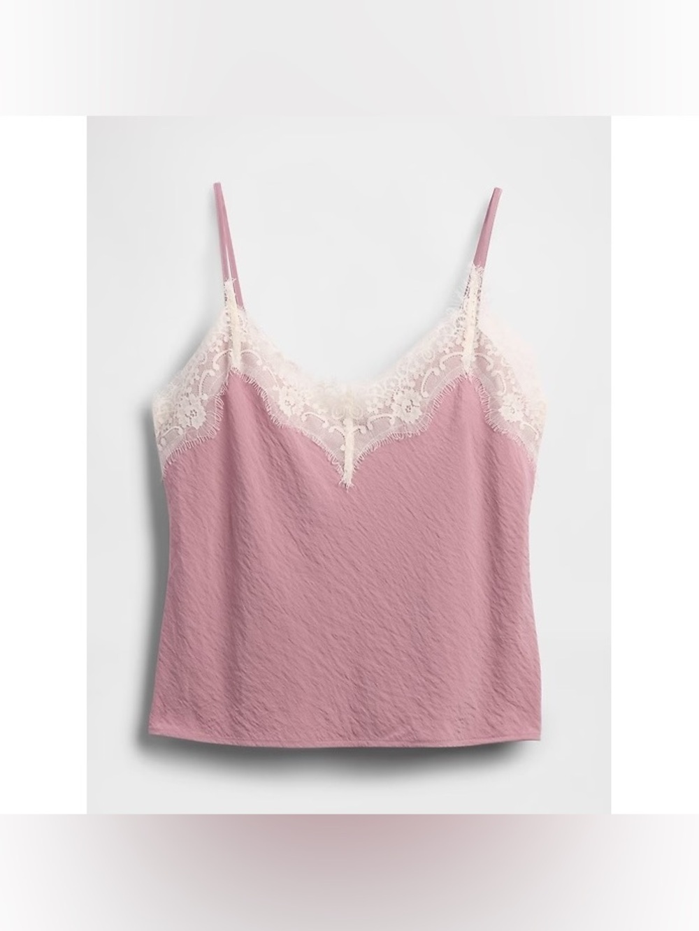 NWT Gap Women's Lace Trim Camisole Size M Pink Crinkly Romantic Lightweight